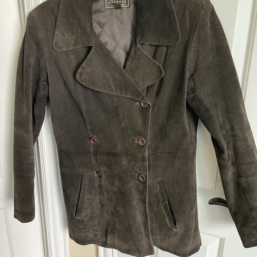 Express wms suede double breast jacket brn sz S